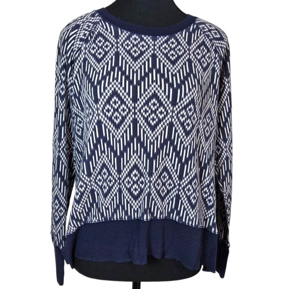 ⭐️PJ Salvage Navy and White Patterned Top With Geometeic Pattern Size Small